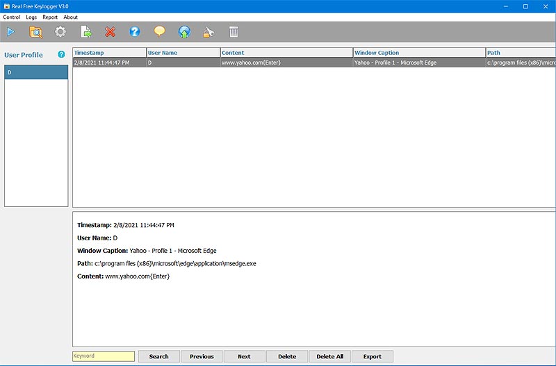 Screenshot of Real Free Keylogger 2.2
